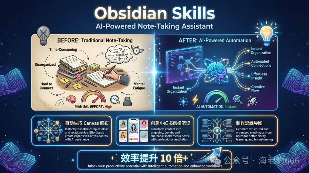 Obsidian + AI，笔记效率提升10倍！一键生成Canvas和小红书风格笔