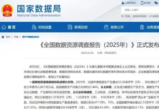 2025 年我国用于人工智能训练和推理的数据总量达 199.48EB,同比增长 42.86%