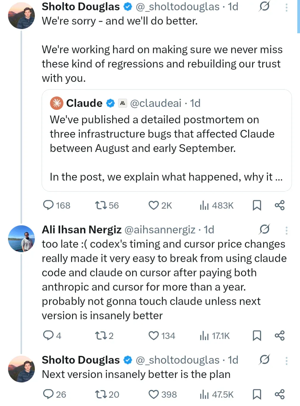 Claude 急了!模型降智,官方长文用 bug 搪塞?开发者怒怼“太晚了”:承认不达标为何不退钱?