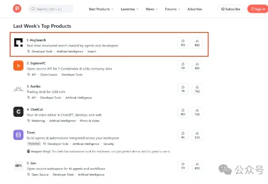 Agent专用搜索AnySearch登顶Product Hunt，Token更省搜得更准