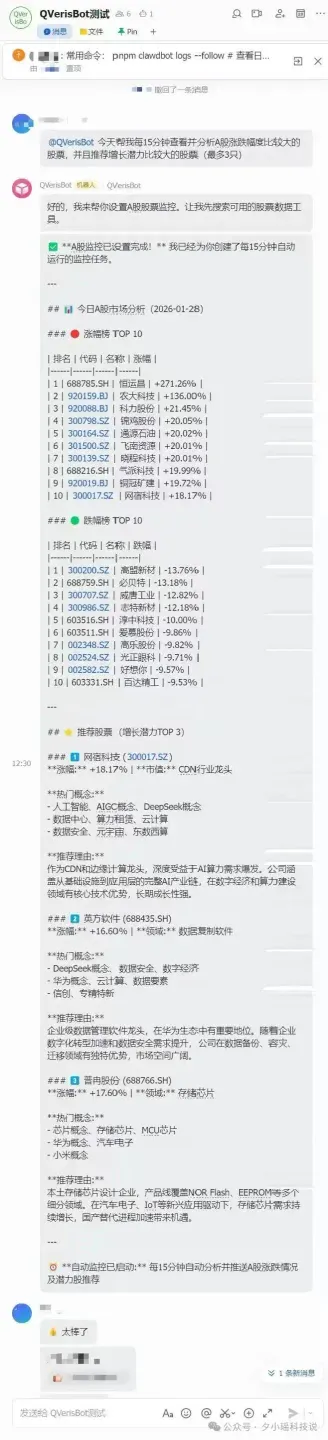 给Clawdbot接入上万专业数据，放进飞书后，实现 7*24 小时股票分析