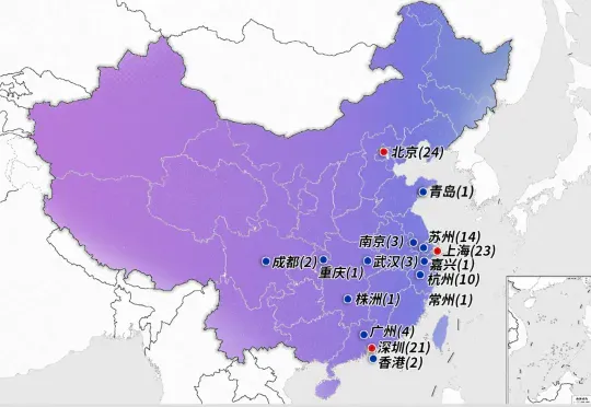 中国地图上的111家AI制药公司（截至10月）