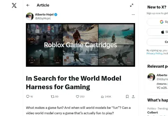 Roblox 的AI能实时生成任何游戏场景，但玩了才发现根本没有目标