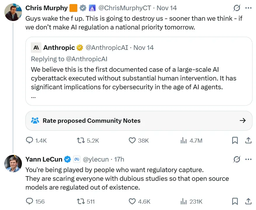 入侵30家大型机构、Claude自动完成90%？Anthropic 被质疑，Yann LeCun：他们利用可疑的研究来恐吓所有人