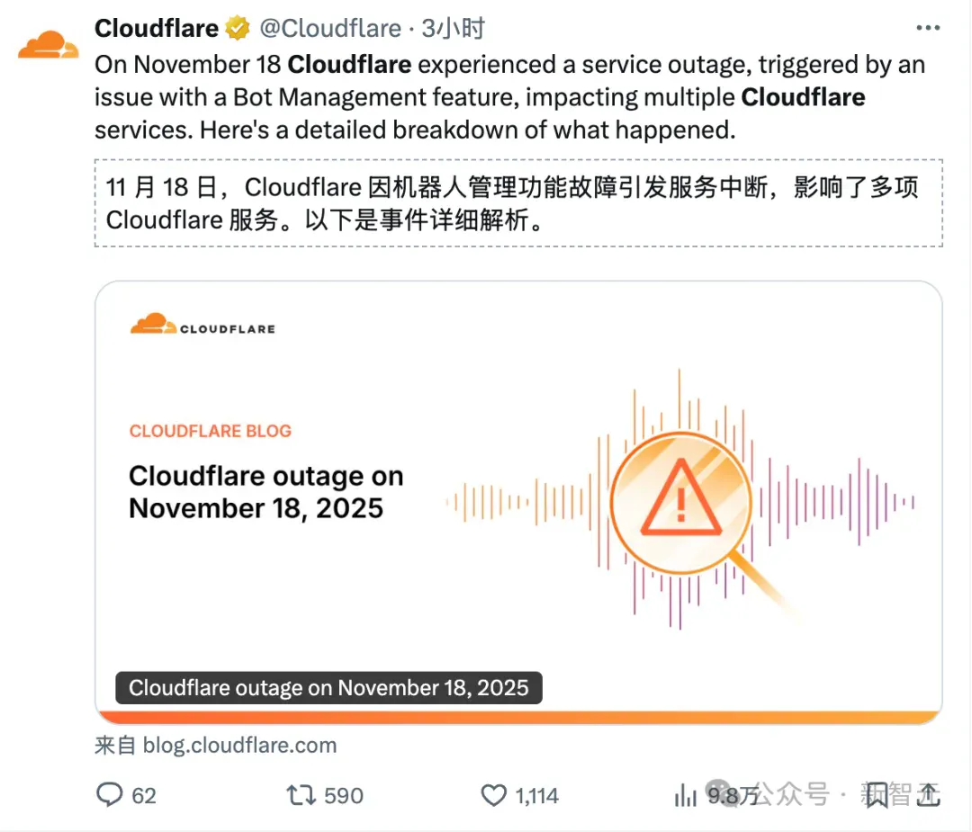 AI杀死了AI！Cloudflare全球崩盘惨案，元凶已被原地解雇